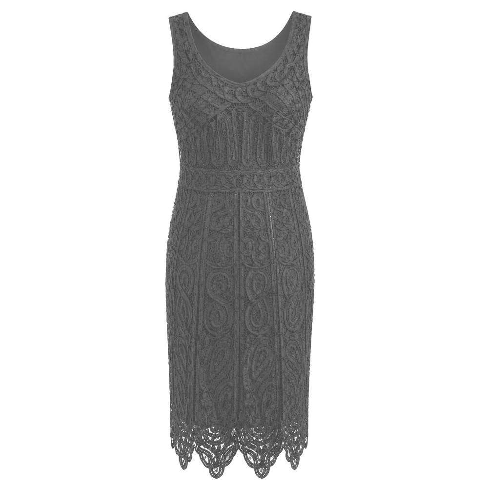 Krochetta Papillon Dress‎ Lace Beaded Sheath Cocktail Midi Little Black Dress M